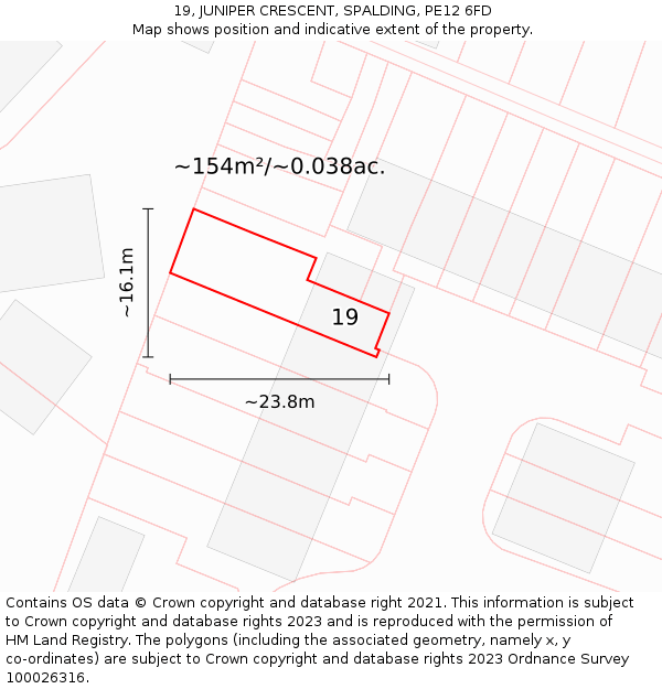 19, JUNIPER CRESCENT, SPALDING, PE12 6FD: Plot and title map