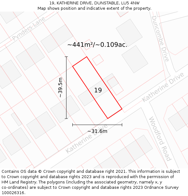 19, KATHERINE DRIVE, DUNSTABLE, LU5 4NW: Plot and title map