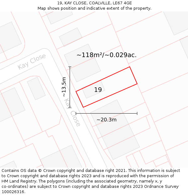 19, KAY CLOSE, COALVILLE, LE67 4GE: Plot and title map