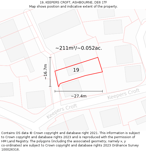 19, KEEPERS CROFT, ASHBOURNE, DE6 1TF: Plot and title map