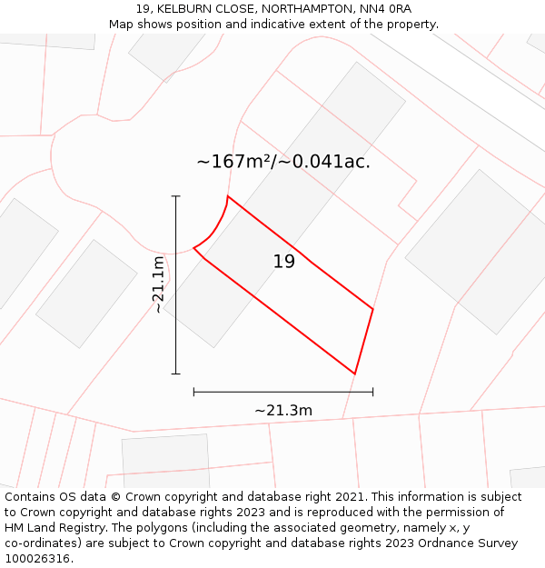 19, KELBURN CLOSE, NORTHAMPTON, NN4 0RA: Plot and title map