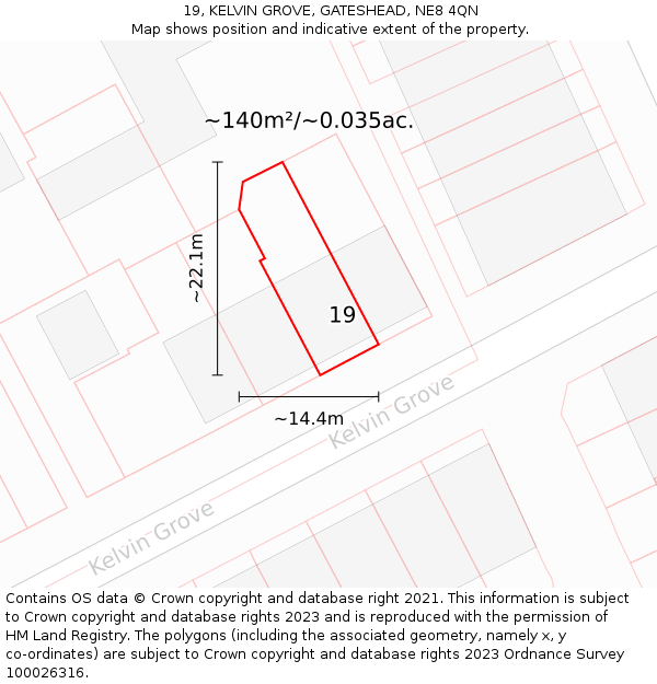 19, KELVIN GROVE, GATESHEAD, NE8 4QN: Plot and title map