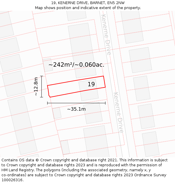 19, KENERNE DRIVE, BARNET, EN5 2NW: Plot and title map