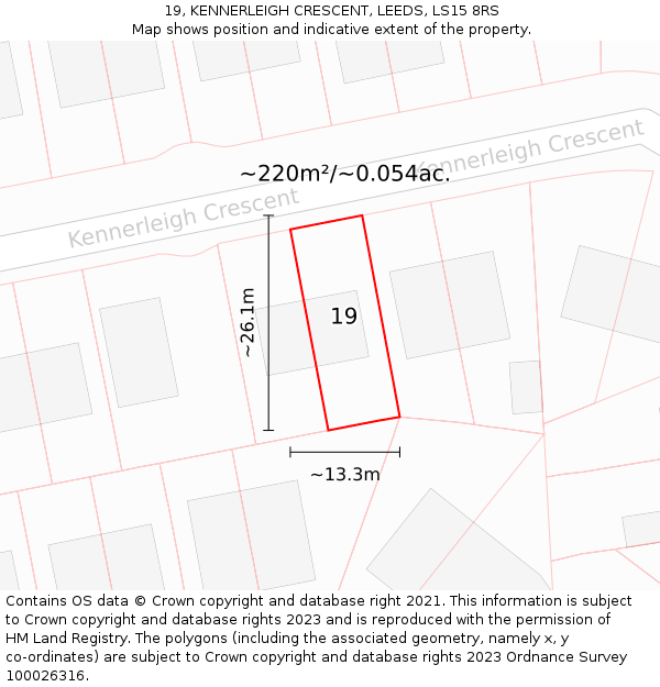 19, KENNERLEIGH CRESCENT, LEEDS, LS15 8RS: Plot and title map