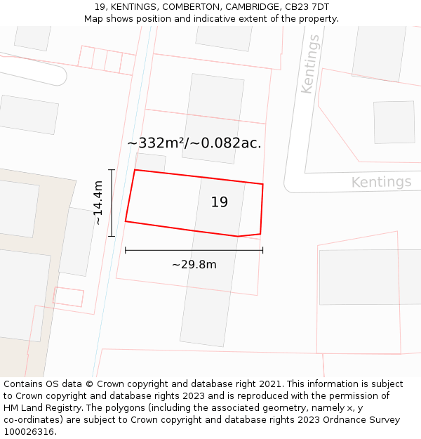 19, KENTINGS, COMBERTON, CAMBRIDGE, CB23 7DT: Plot and title map