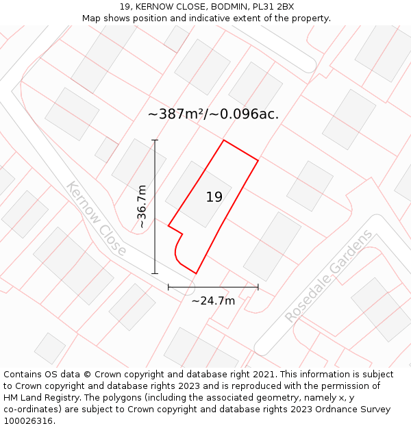 19, KERNOW CLOSE, BODMIN, PL31 2BX: Plot and title map