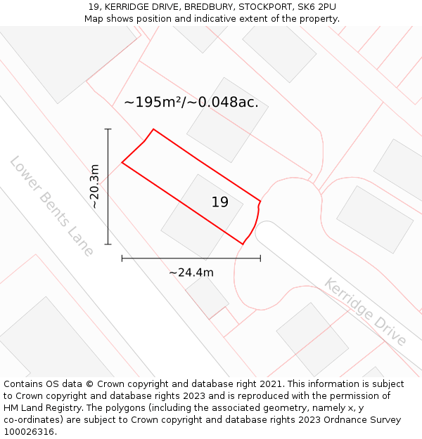19, KERRIDGE DRIVE, BREDBURY, STOCKPORT, SK6 2PU: Plot and title map