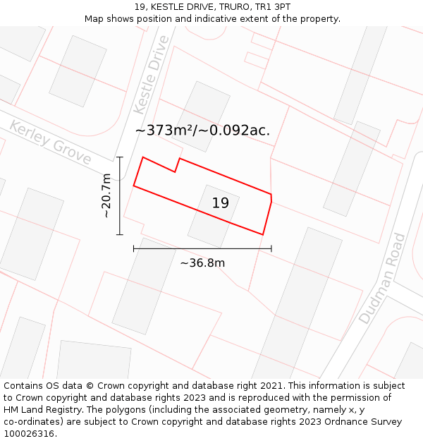 19, KESTLE DRIVE, TRURO, TR1 3PT: Plot and title map