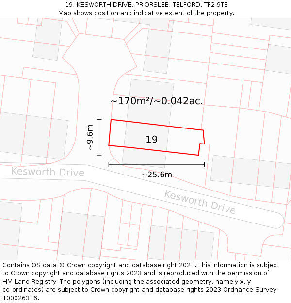 19, KESWORTH DRIVE, PRIORSLEE, TELFORD, TF2 9TE: Plot and title map