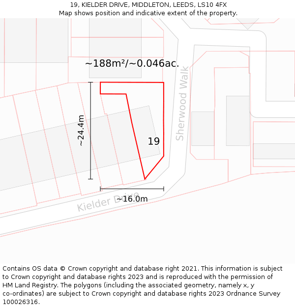 19, KIELDER DRIVE, MIDDLETON, LEEDS, LS10 4FX: Plot and title map