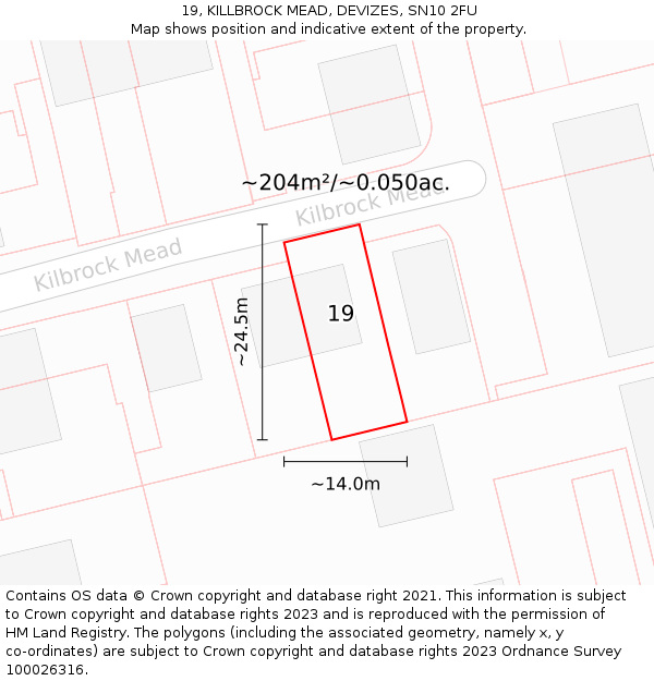 19, KILLBROCK MEAD, DEVIZES, SN10 2FU: Plot and title map