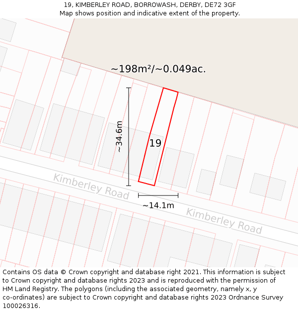 19, KIMBERLEY ROAD, BORROWASH, DERBY, DE72 3GF: Plot and title map