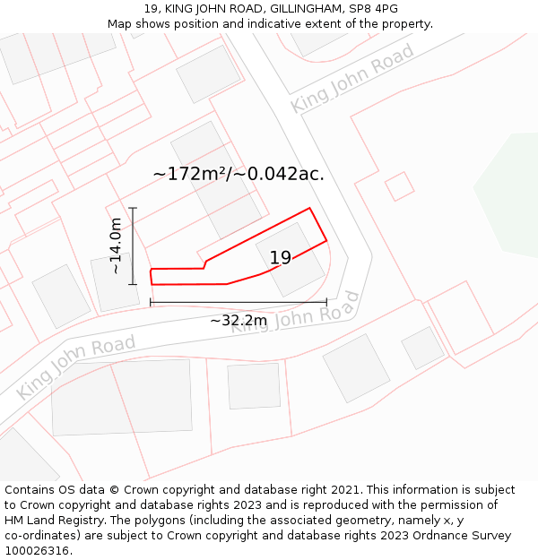 19, KING JOHN ROAD, GILLINGHAM, SP8 4PG: Plot and title map