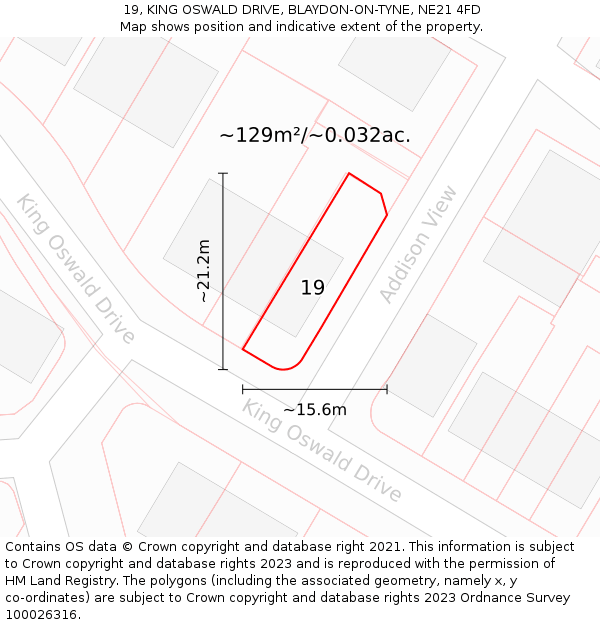 19, KING OSWALD DRIVE, BLAYDON-ON-TYNE, NE21 4FD: Plot and title map