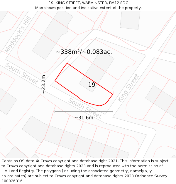 19, KING STREET, WARMINSTER, BA12 8DG: Plot and title map
