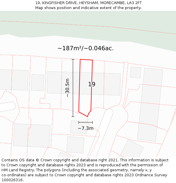 19, KINGFISHER DRIVE, HEYSHAM, MORECAMBE, LA3 2FT: Plot and title map