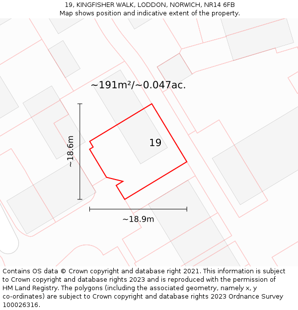 19, KINGFISHER WALK, LODDON, NORWICH, NR14 6FB: Plot and title map