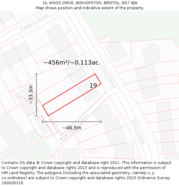 19, KINGS DRIVE, BISHOPSTON, BRISTOL, BS7 8JW: Plot and title map