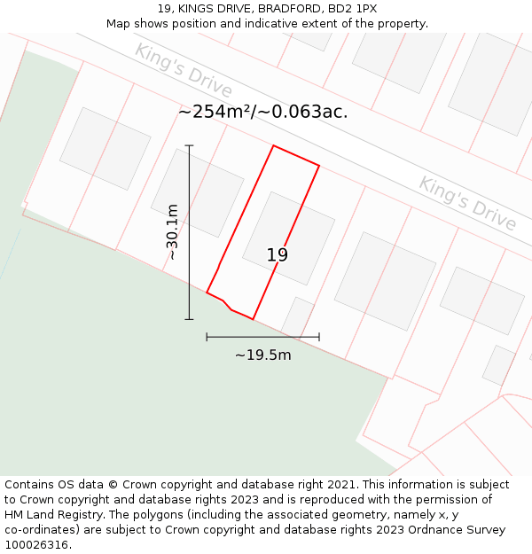 19, KINGS DRIVE, BRADFORD, BD2 1PX: Plot and title map