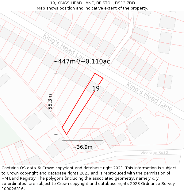 19, KINGS HEAD LANE, BRISTOL, BS13 7DB: Plot and title map