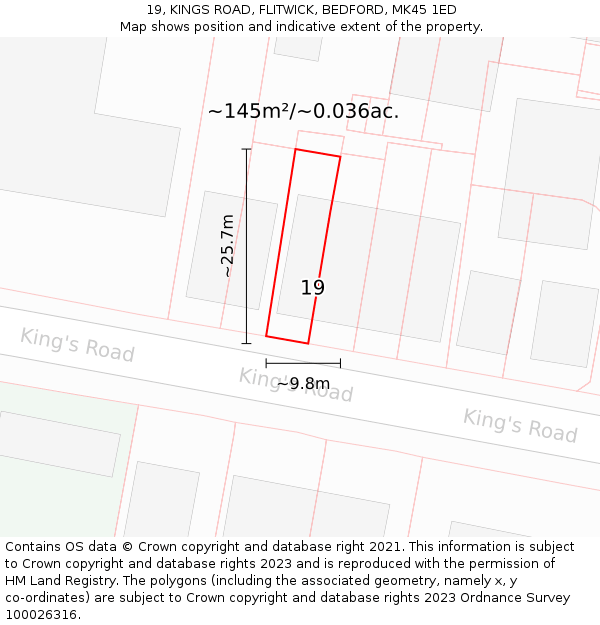 19, KINGS ROAD, FLITWICK, BEDFORD, MK45 1ED: Plot and title map