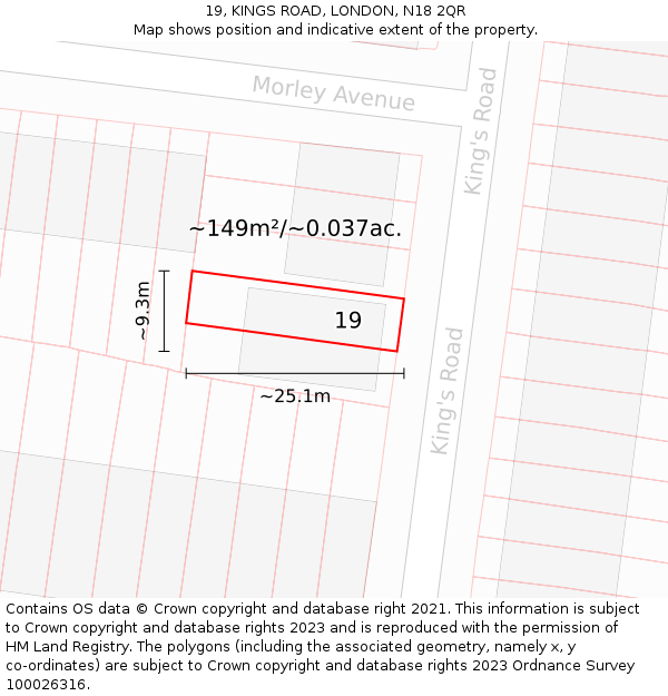 19, KINGS ROAD, LONDON, N18 2QR: Plot and title map