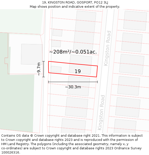 19, KINGSTON ROAD, GOSPORT, PO12 3LJ: Plot and title map
