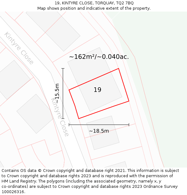 19, KINTYRE CLOSE, TORQUAY, TQ2 7BQ: Plot and title map