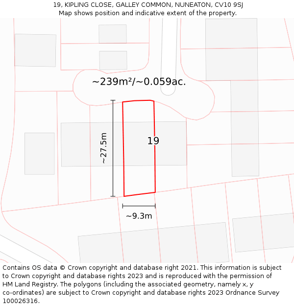 19, KIPLING CLOSE, GALLEY COMMON, NUNEATON, CV10 9SJ: Plot and title map