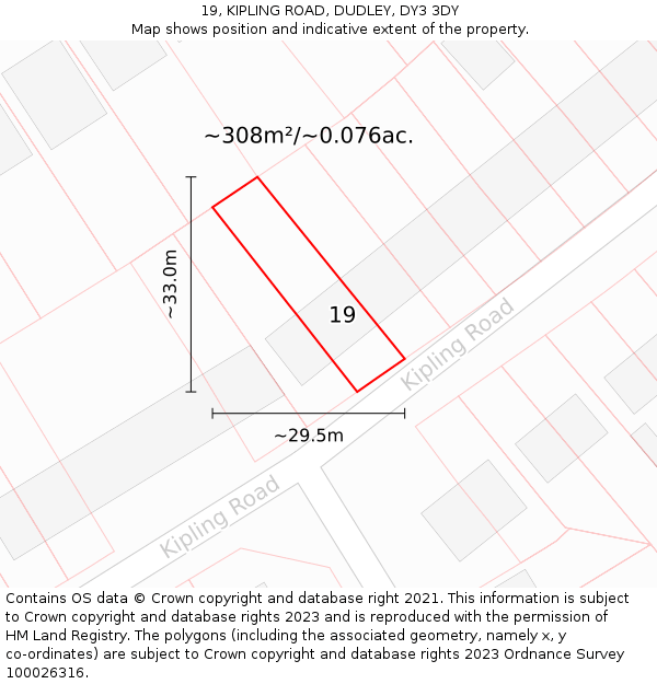 19, KIPLING ROAD, DUDLEY, DY3 3DY: Plot and title map