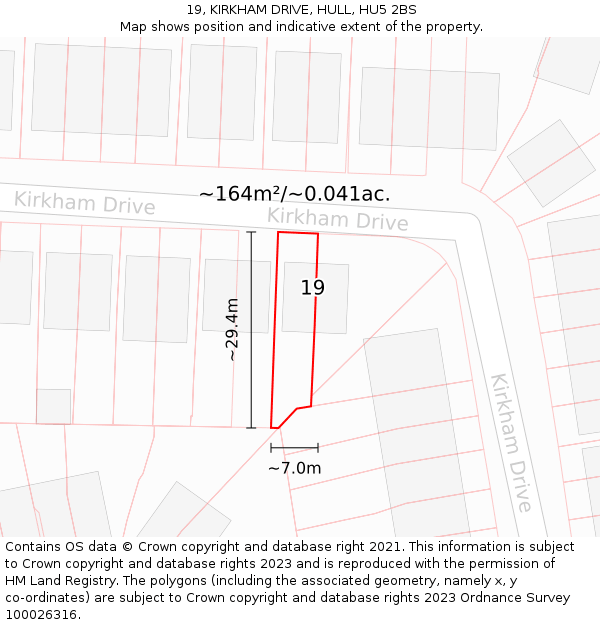 19, KIRKHAM DRIVE, HULL, HU5 2BS: Plot and title map