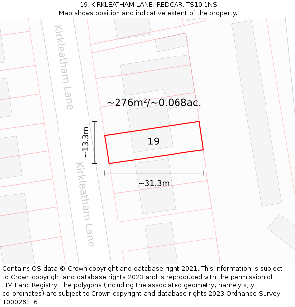19, KIRKLEATHAM LANE, REDCAR, TS10 1NS: Plot and title map