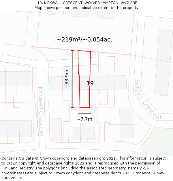 19, KIRKWALL CRESCENT, WOLVERHAMPTON, WV2 2BF: Plot and title map