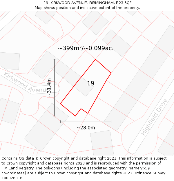 19, KIRKWOOD AVENUE, BIRMINGHAM, B23 5QF: Plot and title map