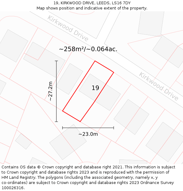 19, KIRKWOOD DRIVE, LEEDS, LS16 7DY: Plot and title map