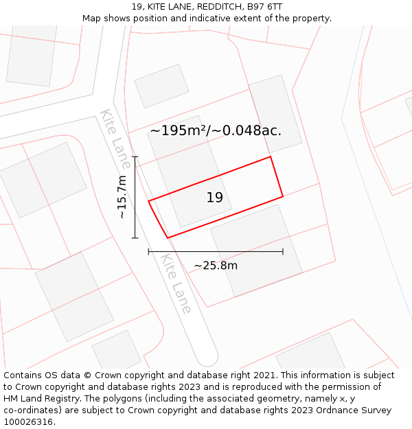19, KITE LANE, REDDITCH, B97 6TT: Plot and title map