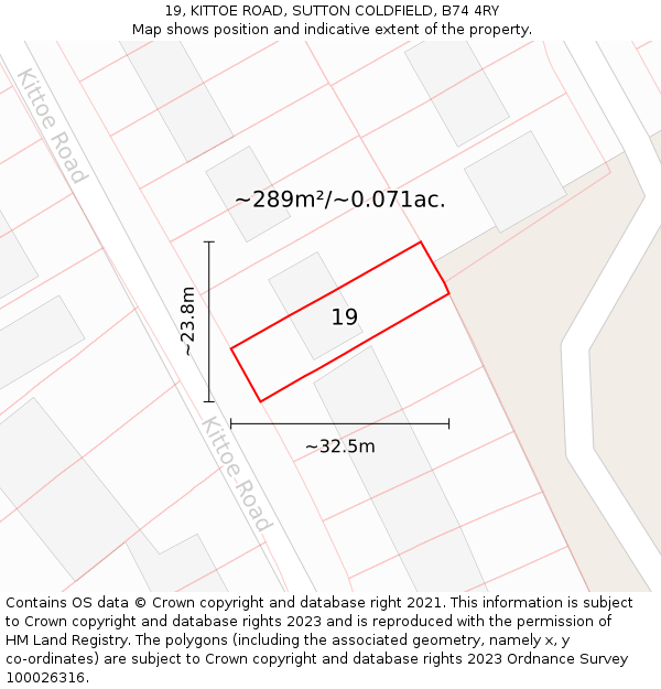 19, KITTOE ROAD, SUTTON COLDFIELD, B74 4RY: Plot and title map