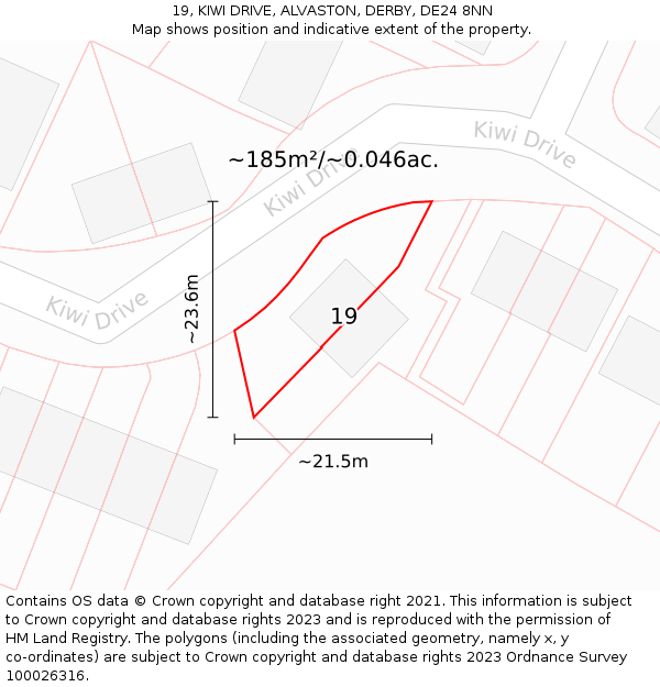 19, KIWI DRIVE, ALVASTON, DERBY, DE24 8NN: Plot and title map