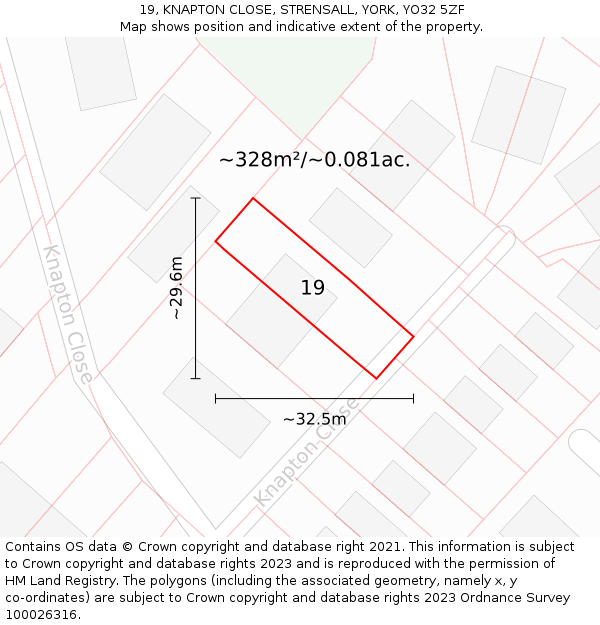 19, KNAPTON CLOSE, STRENSALL, YORK, YO32 5ZF: Plot and title map