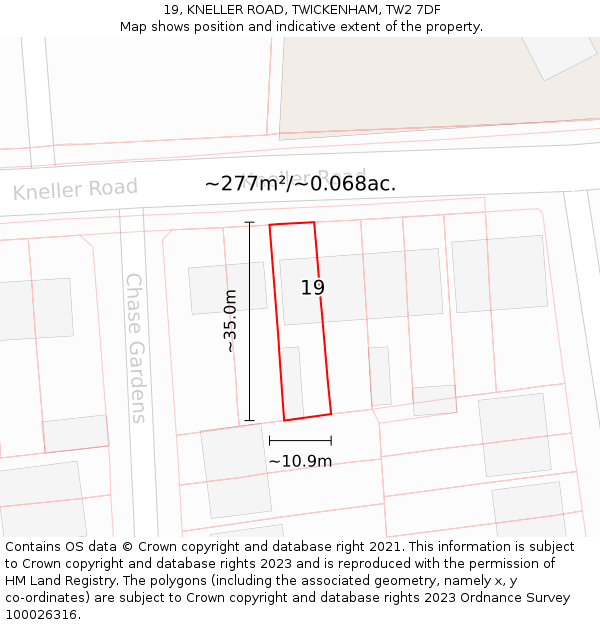 19, KNELLER ROAD, TWICKENHAM, TW2 7DF: Plot and title map