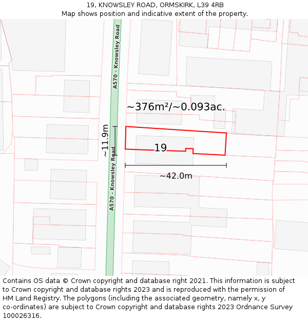 19, KNOWSLEY ROAD, ORMSKIRK, L39 4RB: Plot and title map