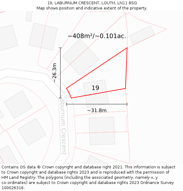 19, LABURNUM CRESCENT, LOUTH, LN11 8SG: Plot and title map