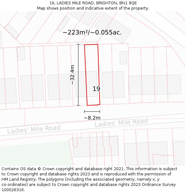 19, LADIES MILE ROAD, BRIGHTON, BN1 8QE: Plot and title map