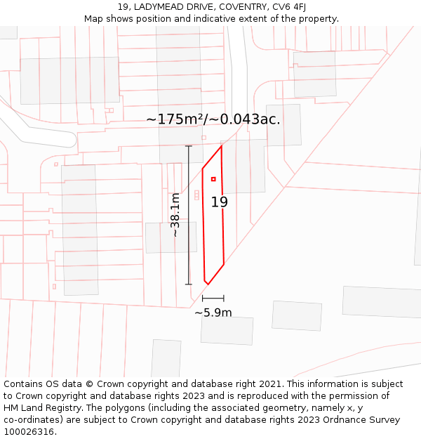 19, LADYMEAD DRIVE, COVENTRY, CV6 4FJ: Plot and title map