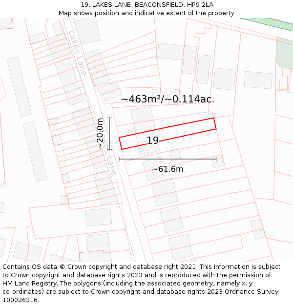 19, LAKES LANE, BEACONSFIELD, HP9 2LA: Plot and title map