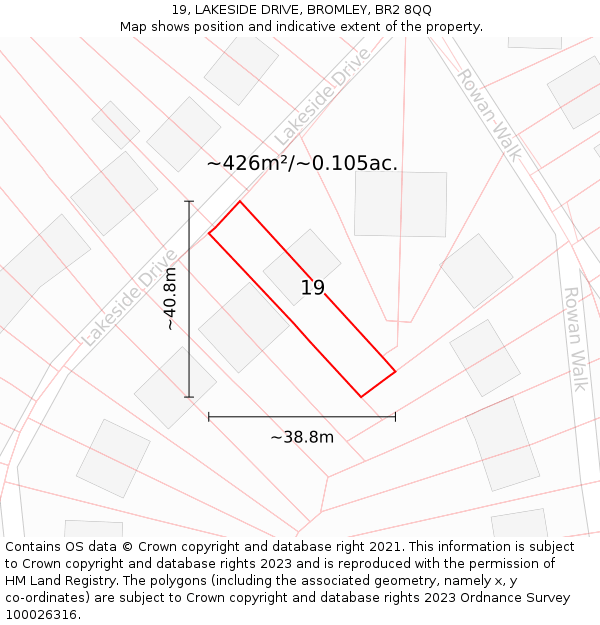 19, LAKESIDE DRIVE, BROMLEY, BR2 8QQ: Plot and title map
