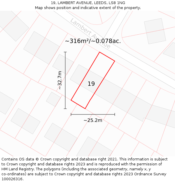 19, LAMBERT AVENUE, LEEDS, LS8 1NG: Plot and title map