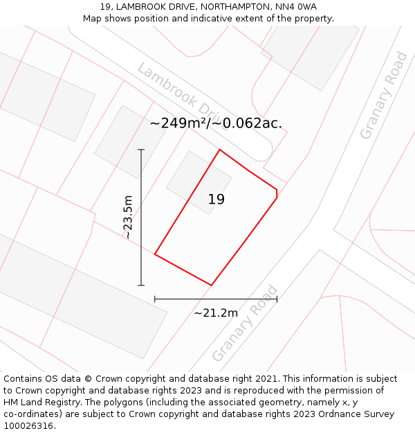 19, LAMBROOK DRIVE, NORTHAMPTON, NN4 0WA: Plot and title map