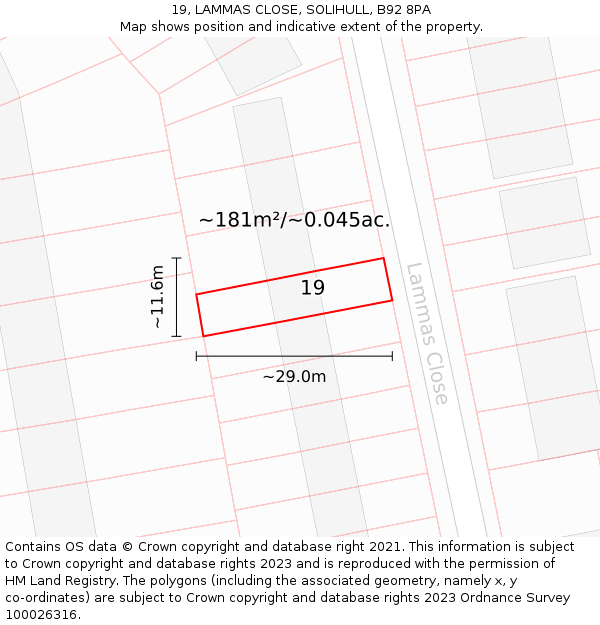 19, LAMMAS CLOSE, SOLIHULL, B92 8PA: Plot and title map