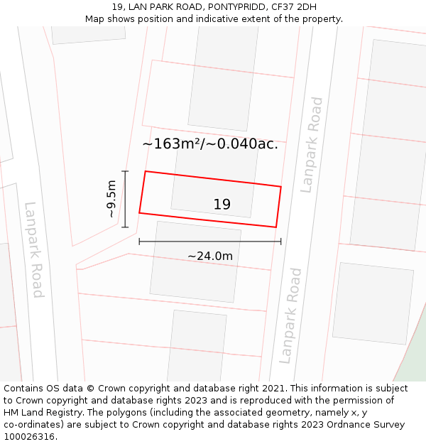 19, LAN PARK ROAD, PONTYPRIDD, CF37 2DH: Plot and title map
